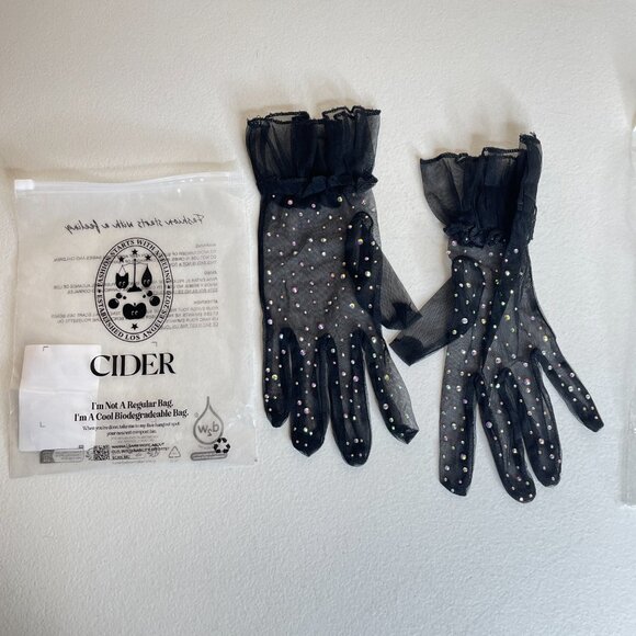New Black Rhinestone Tulle Gloves - Picture 3 of 12